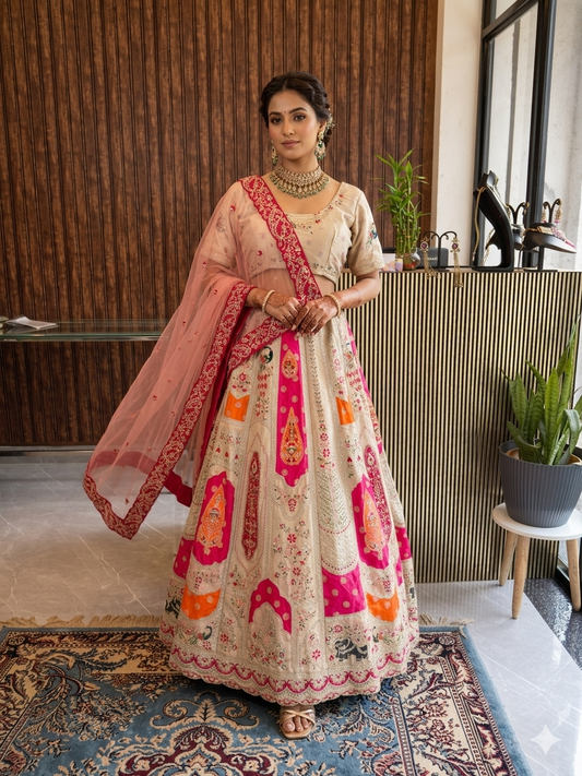 Ivory Heritage Silk Lehenga with Pichwai Patches