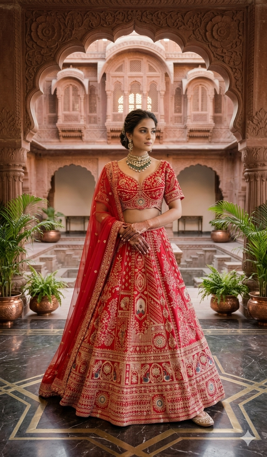 Scarlet Heritage Zari Royal Bridal Lehenga Set