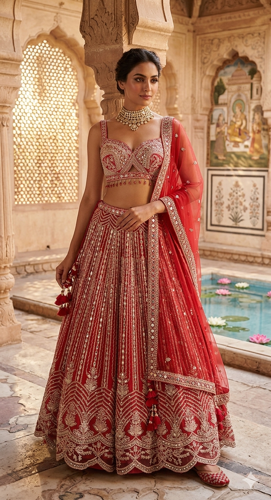 Vermilion Heritage Gota Patti & Mirror Work Bridal Lehenga Set