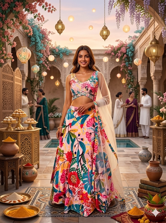 Wildflower Botanica Multi-Color Printed Lehenga Set