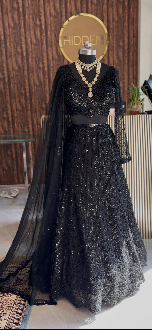 Obsidian Glamour Sequinned Georgette Lehenga Set