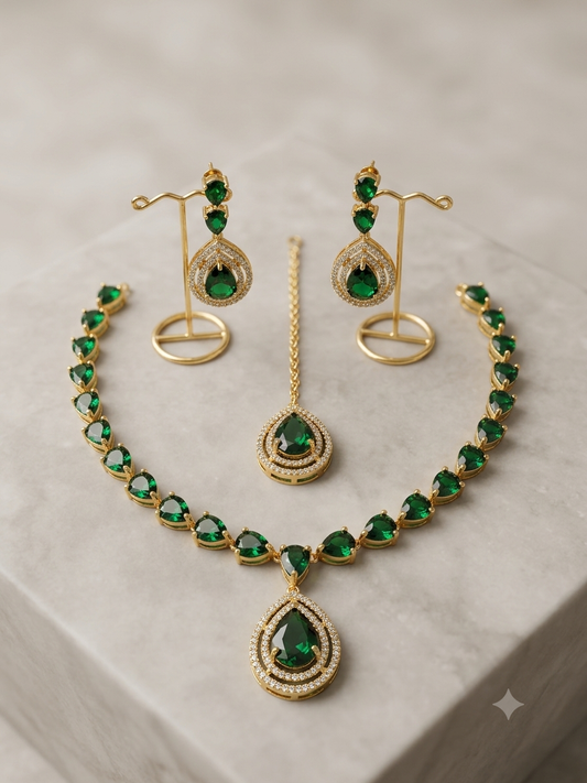 Regal Emerald Layered Necklace Set