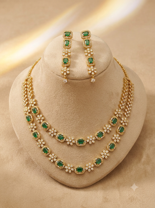 Emerald Teardrop Kundan Jewellery Set