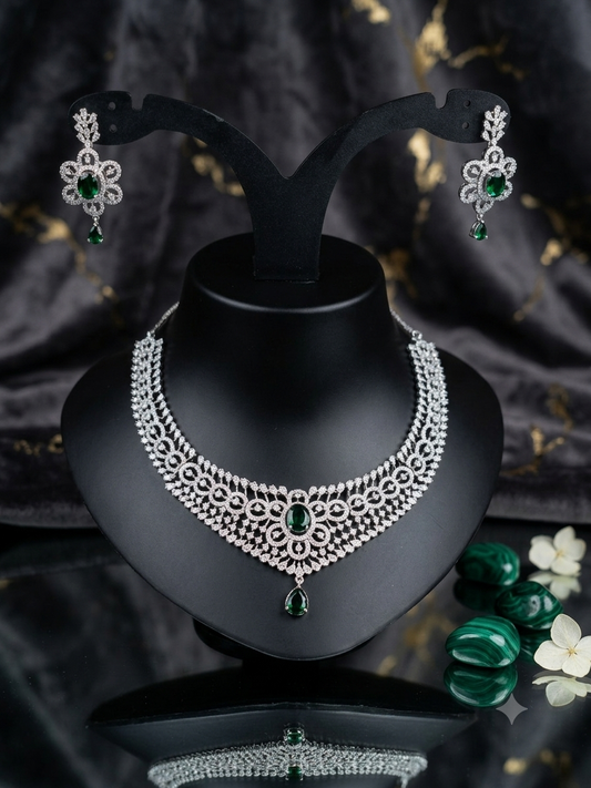 Emerald Crescent Diamond Necklace Set